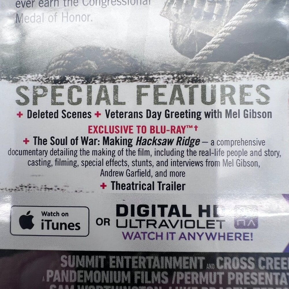Hacksaw Ridge Blu-Ray DVD Digital HD Combo Pack WWII History Andrew Garfield NEW - Picture 5 of 9
